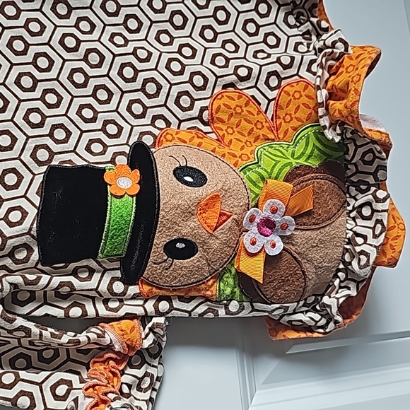 Rare Editions Thanksgiving Turkey Shirt/Dress With Ruffles and Bow in  Size 2T - Picture 3 of 4